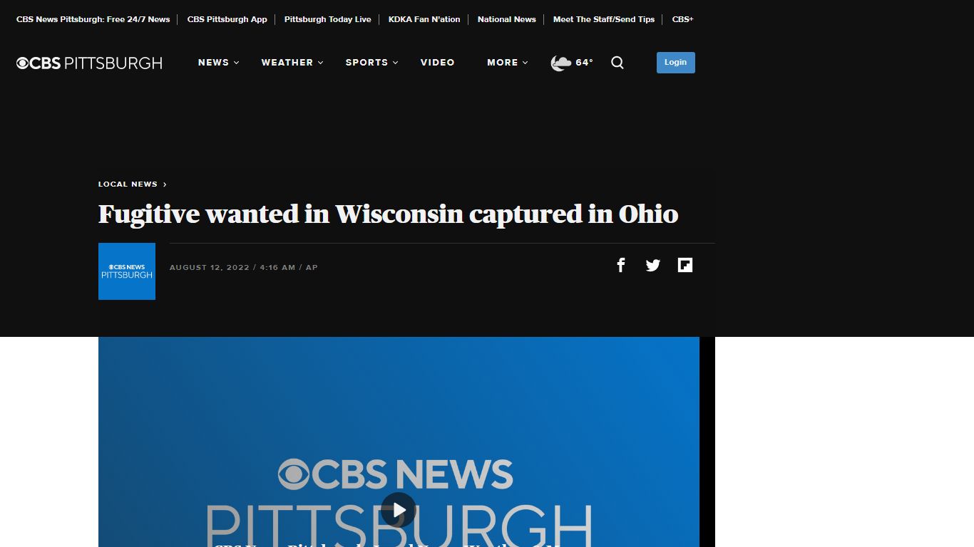 Fugitive wanted in Wisconsin captured in Ohio - CBS Pittsburgh